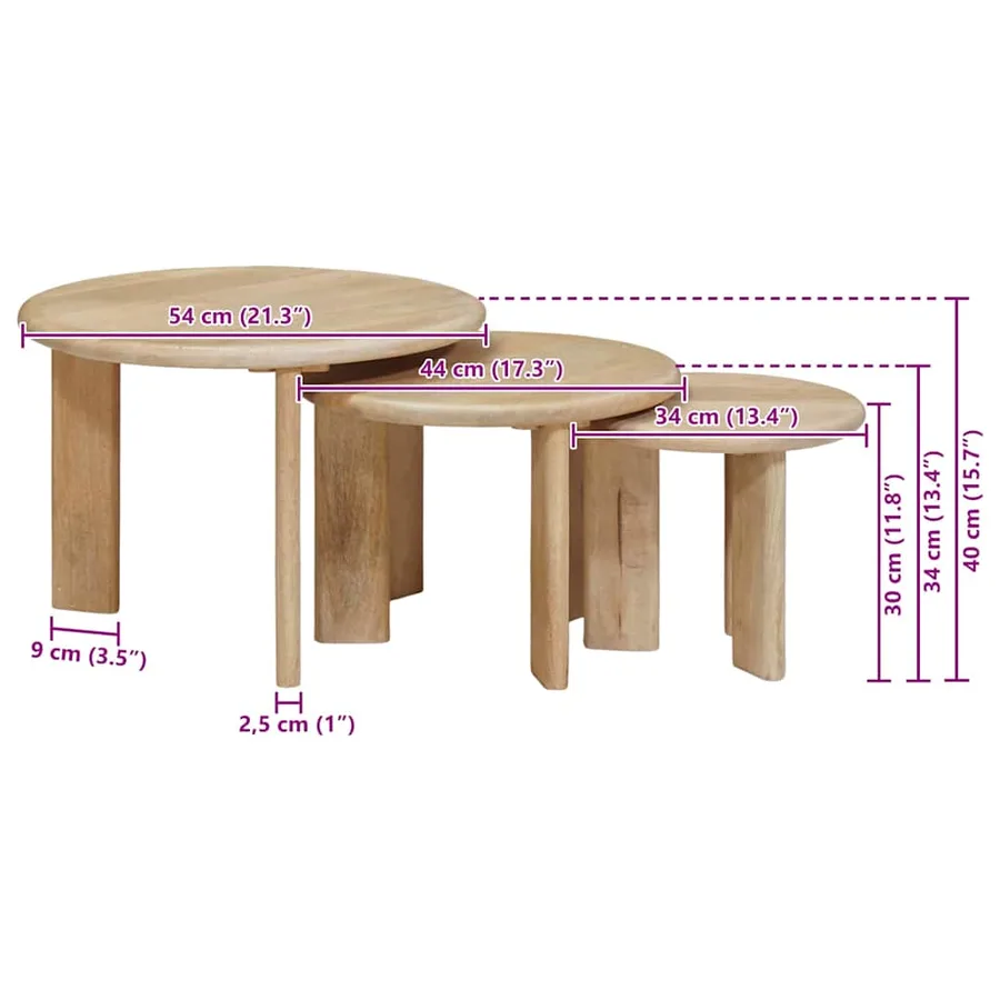 Tables basses gigognes 3 pcs Noir Bois de mangue massif - 10