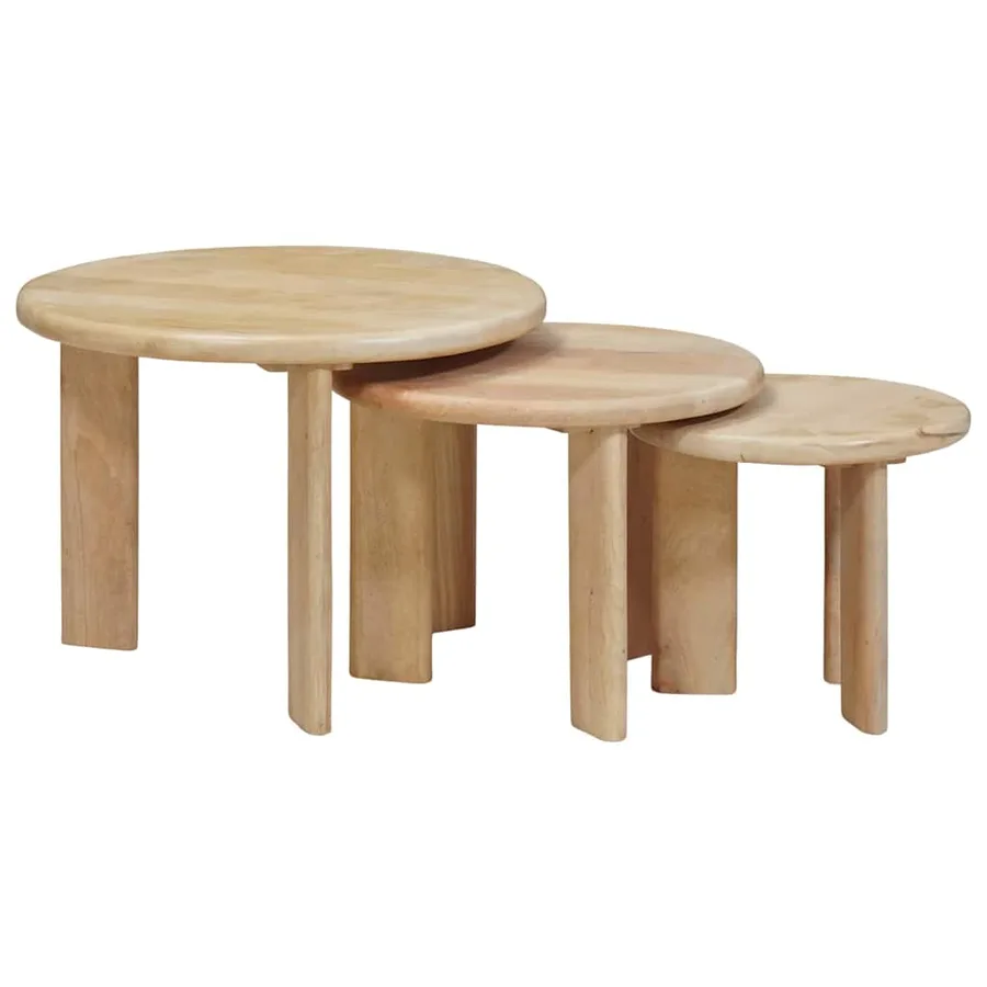 Tables basses gigognes 3 pcs Noir Bois de mangue massif - 2