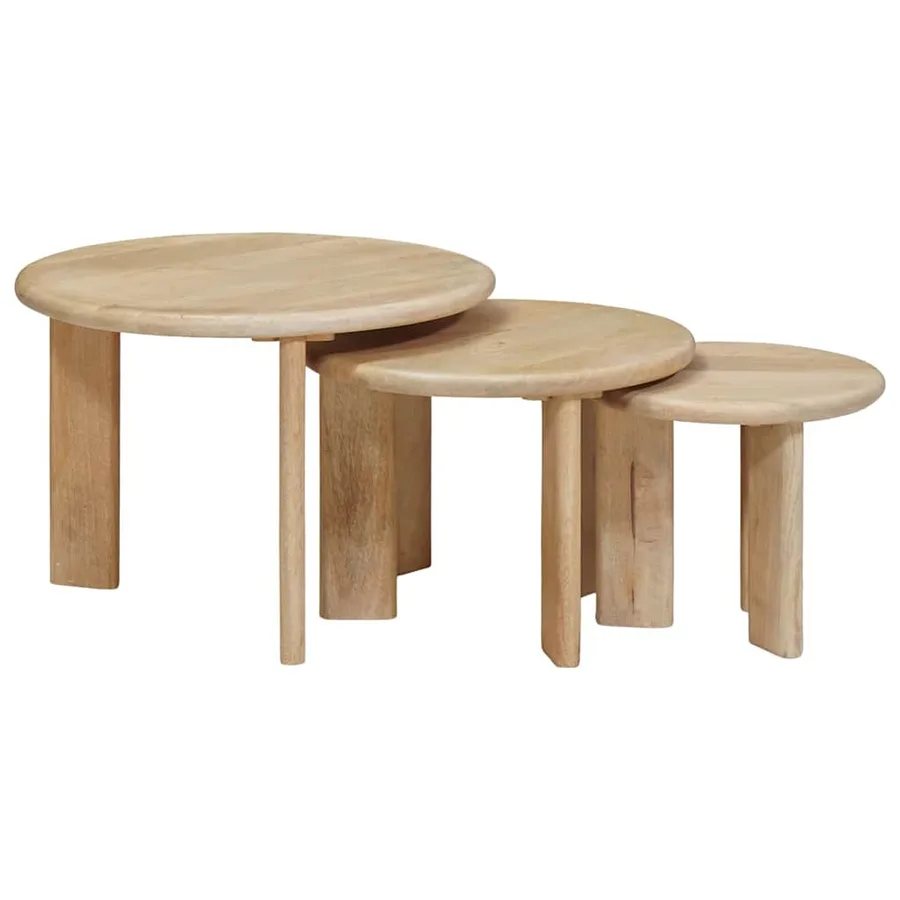 Tables basses gigognes 3 pcs Noir Bois de mangue massif - 3