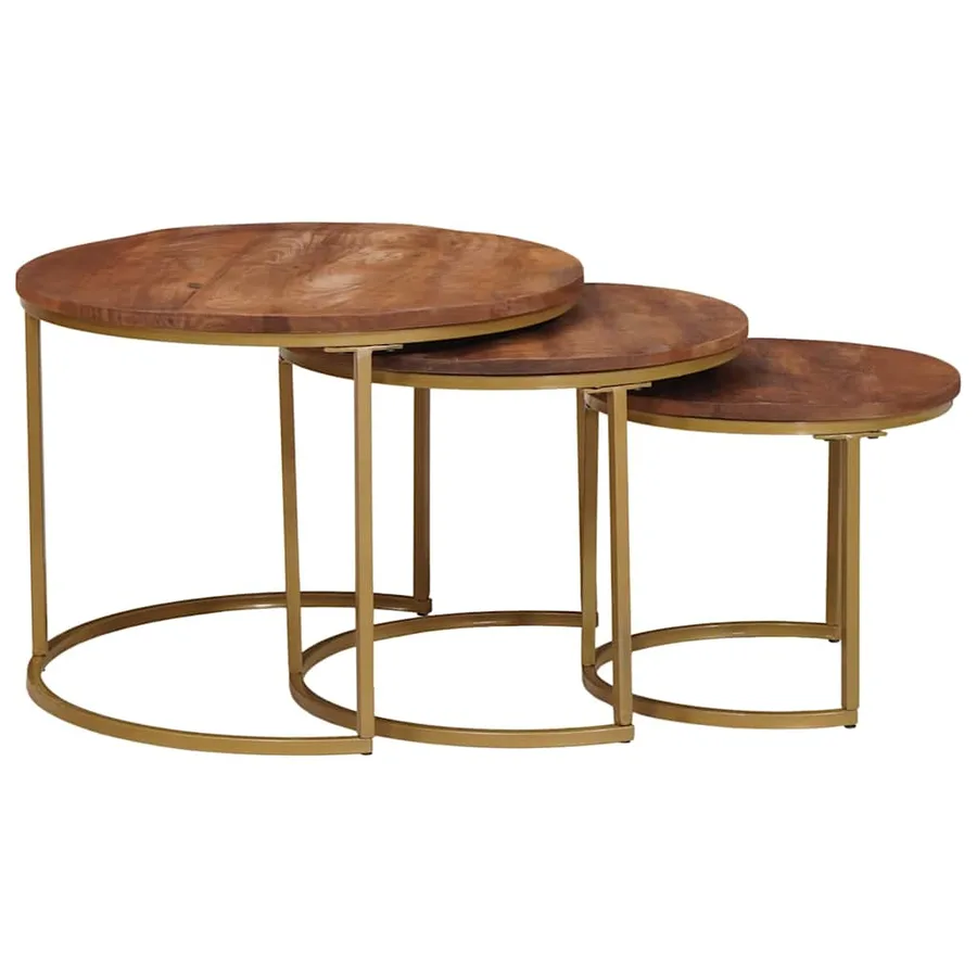 Tables basses gigognes 3 pcs Bois de mangue massif et acier - 4