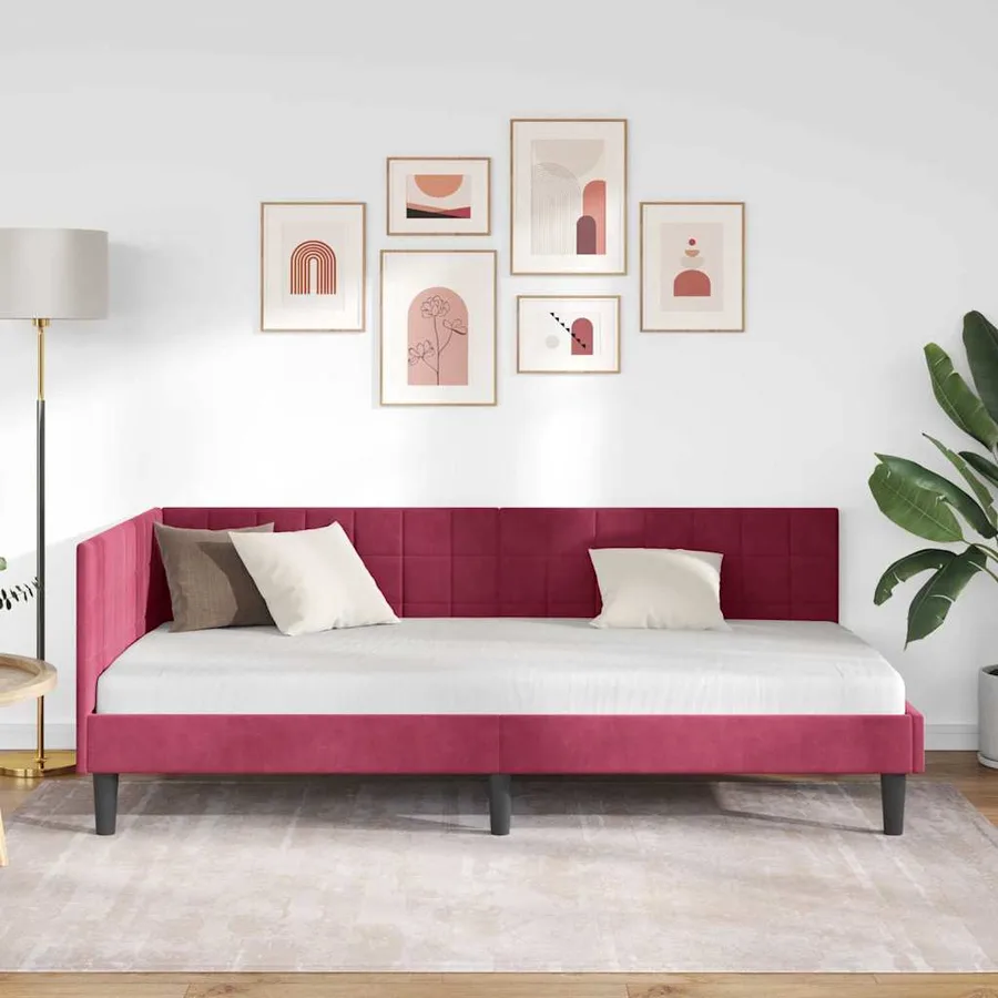 Cadre de lit d'angle Bordeaux 100 cm x 200 cm Velours - 3