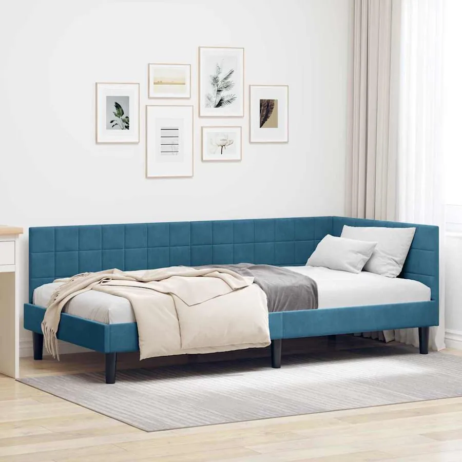 Cadre de lit d'angle Bleu 100 cm x 200 cm Velours