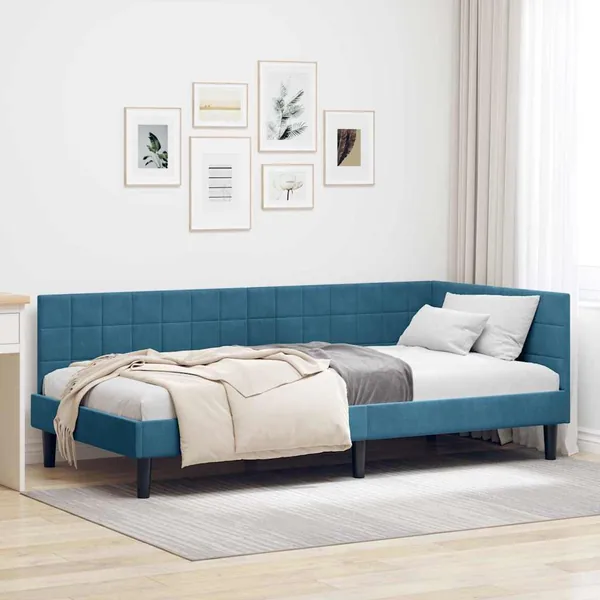 Cadre de lit d'angle Bleu 100 cm x 200 cm Velours