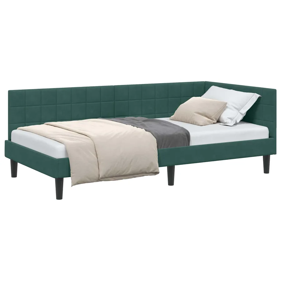 Cadre de lit d'angle Vert foncé 100 cm x 200 cm Velours - 2