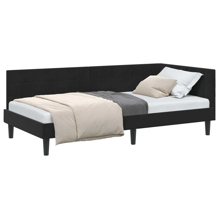 Cadre de lit d'angle Noir 90 cm x 190 cm Velours - 2