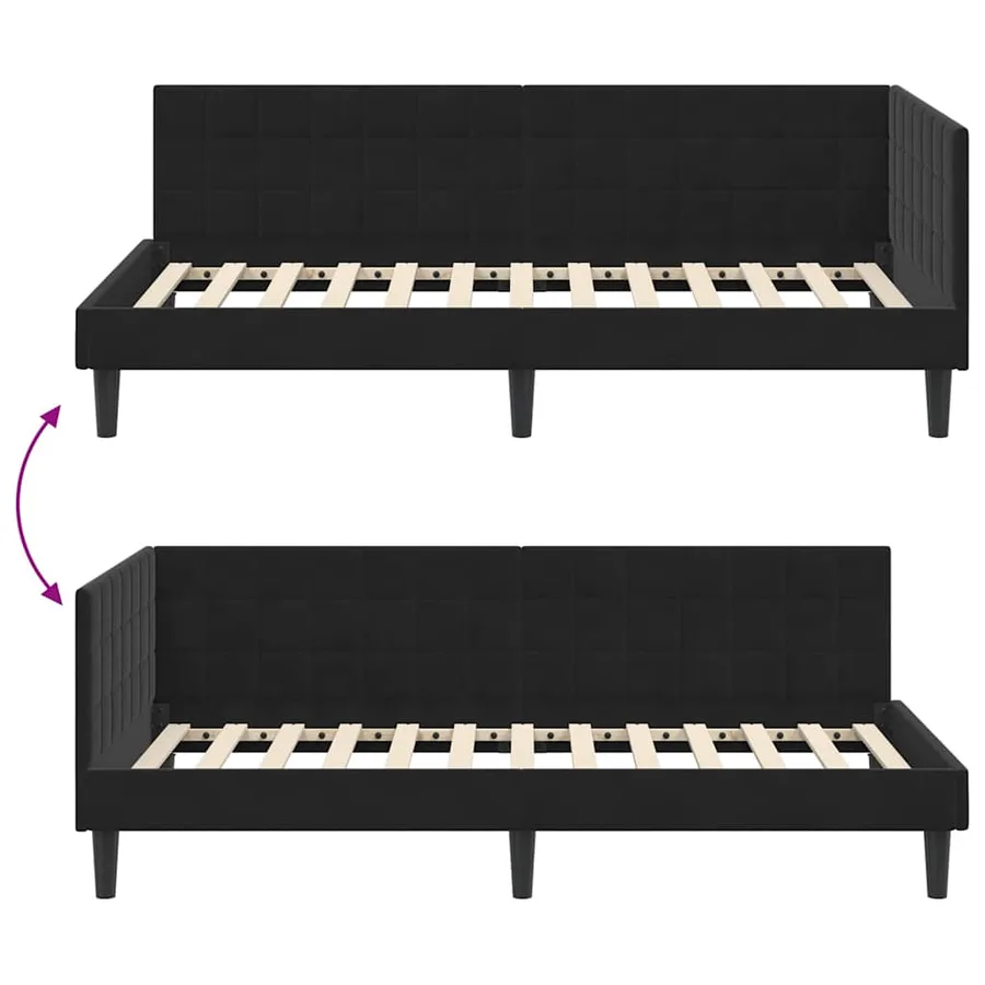 Cadre de lit d'angle Noir 90 cm x 190 cm Velours - 9