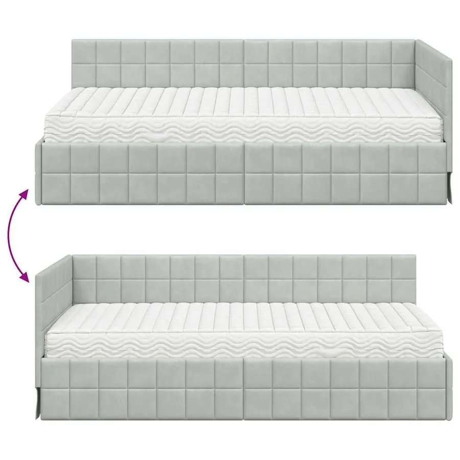 Cadre de lit d'angle avec matelas 2 pcs Gris clair Velours - 12