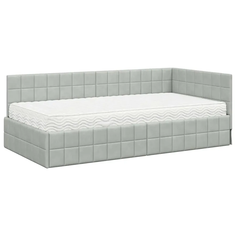 Cadre de lit d'angle avec matelas 2 pcs Gris clair Velours - 4