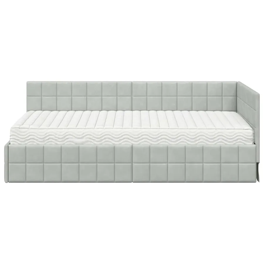 Cadre de lit d'angle avec matelas 2 pcs Gris clair Velours - 5