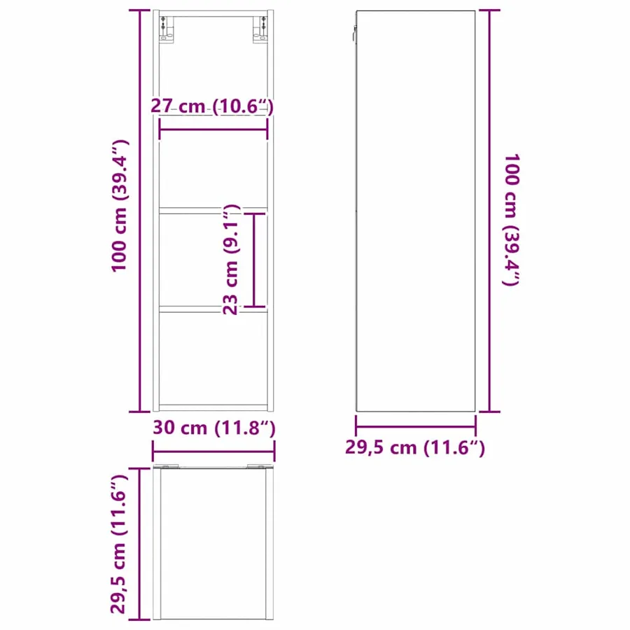 Armoire suspendue Chêne artisanal 30 x 29,5 x 100 cm - 13