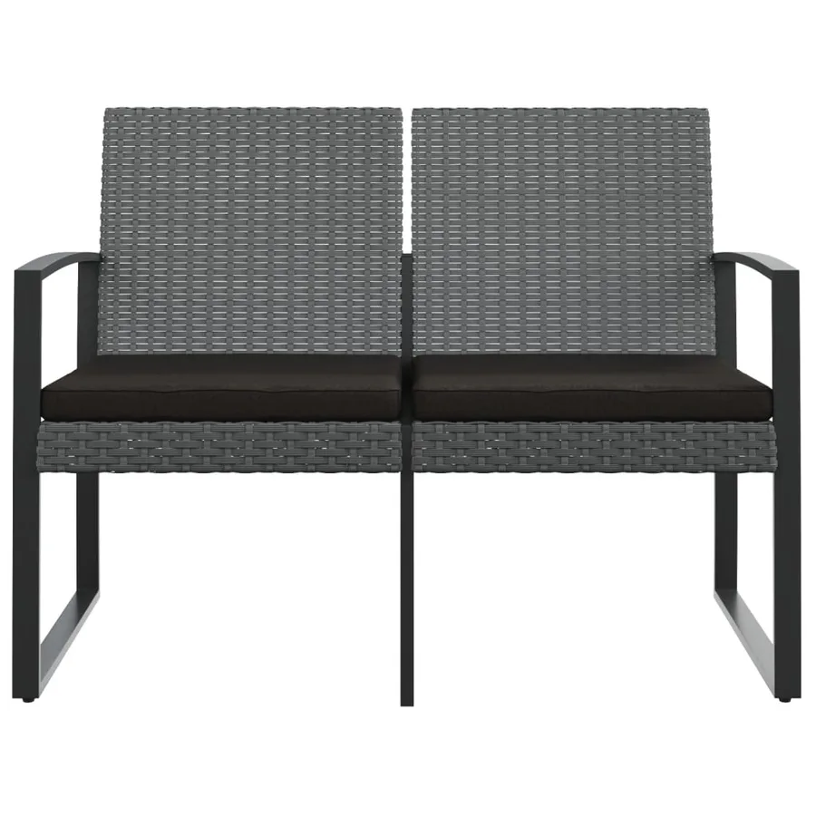 Banc de jardin à 2 places et coussins gris foncé PP rotin - 3