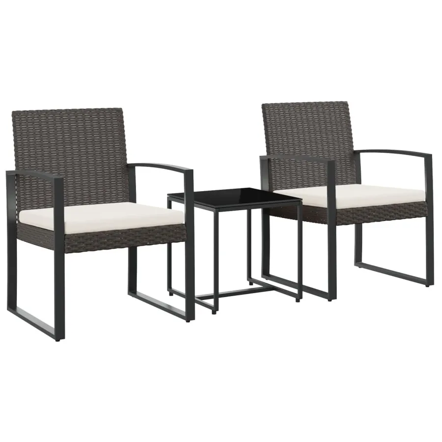 Ensemble à manger de jardin avec coussins 3 pcs marron rotin PP - 2