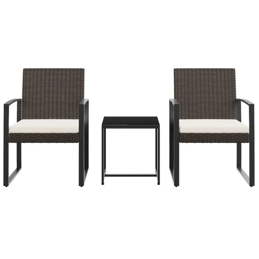 Ensemble à manger de jardin avec coussins 3 pcs marron rotin PP - 3