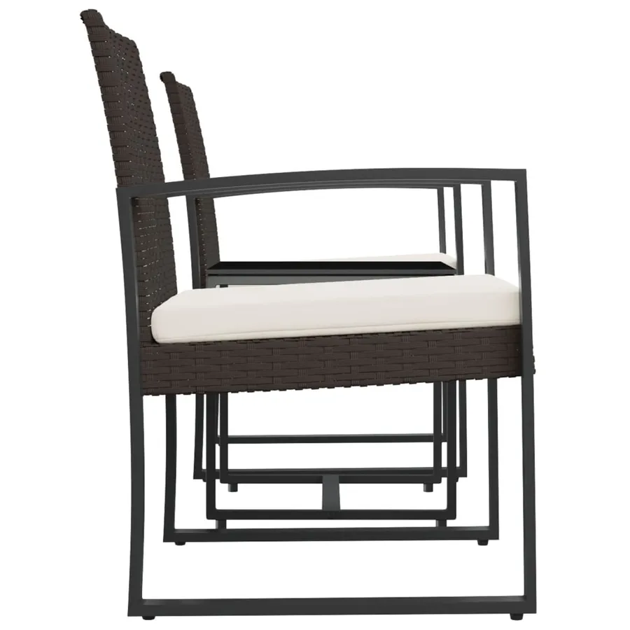Ensemble à manger de jardin avec coussins 3 pcs marron rotin PP - 4
