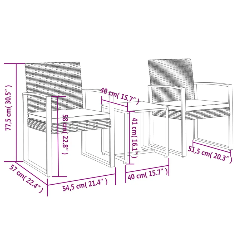Ensemble à manger de jardin avec coussins 3 pcs marron rotin PP - 7