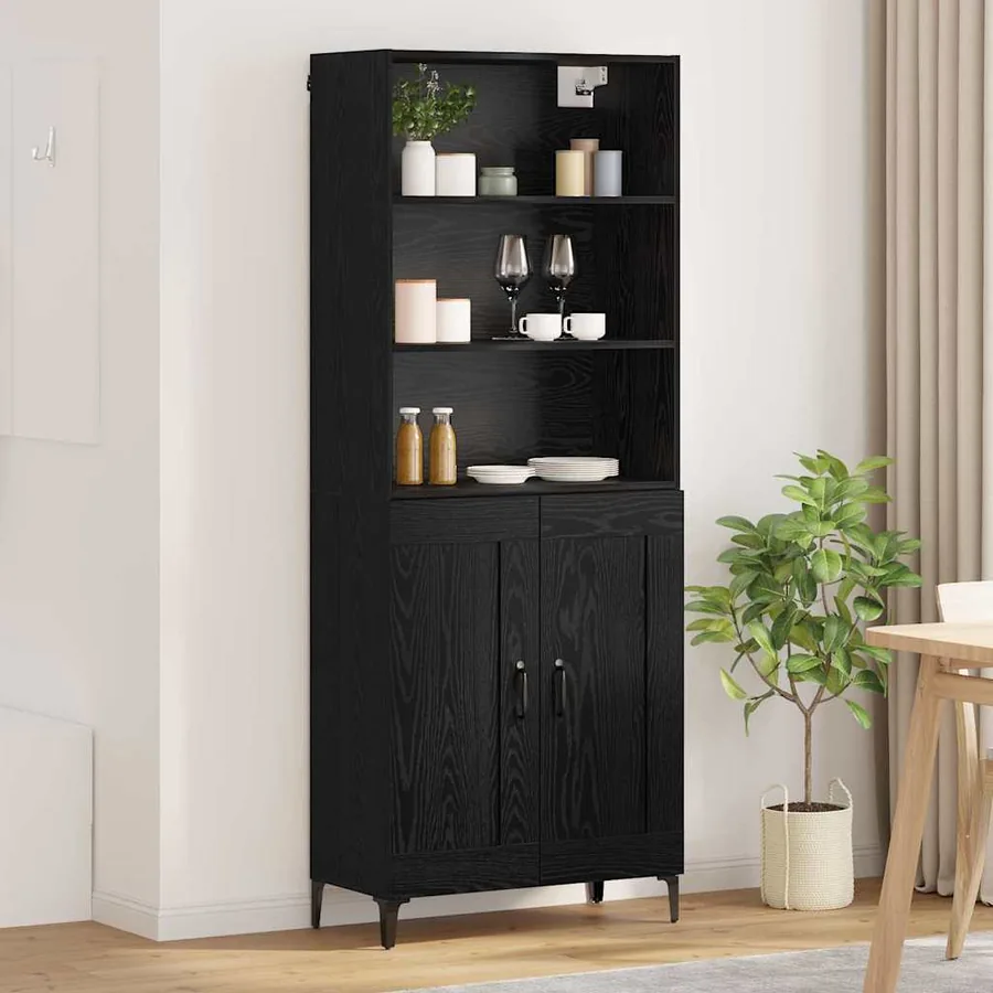 Haut Armoire 2 pcs Chêne noir Bois d'ingénierie