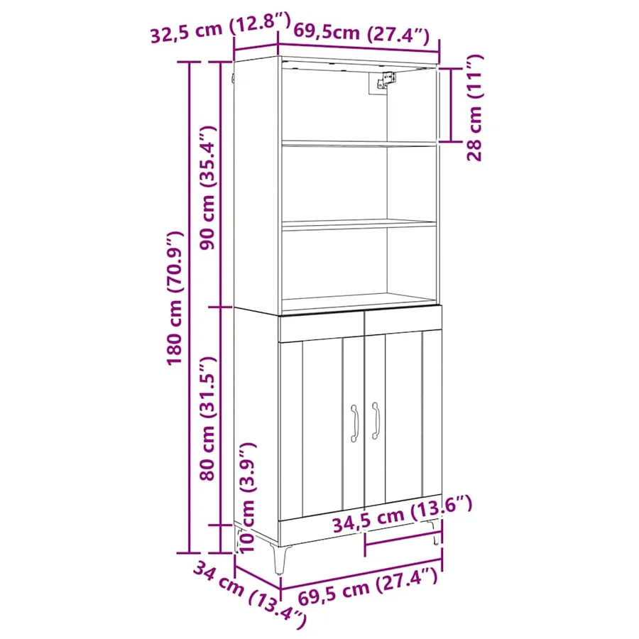 Haut Armoire 2 pcs Chêne noir Bois d'ingénierie - 10