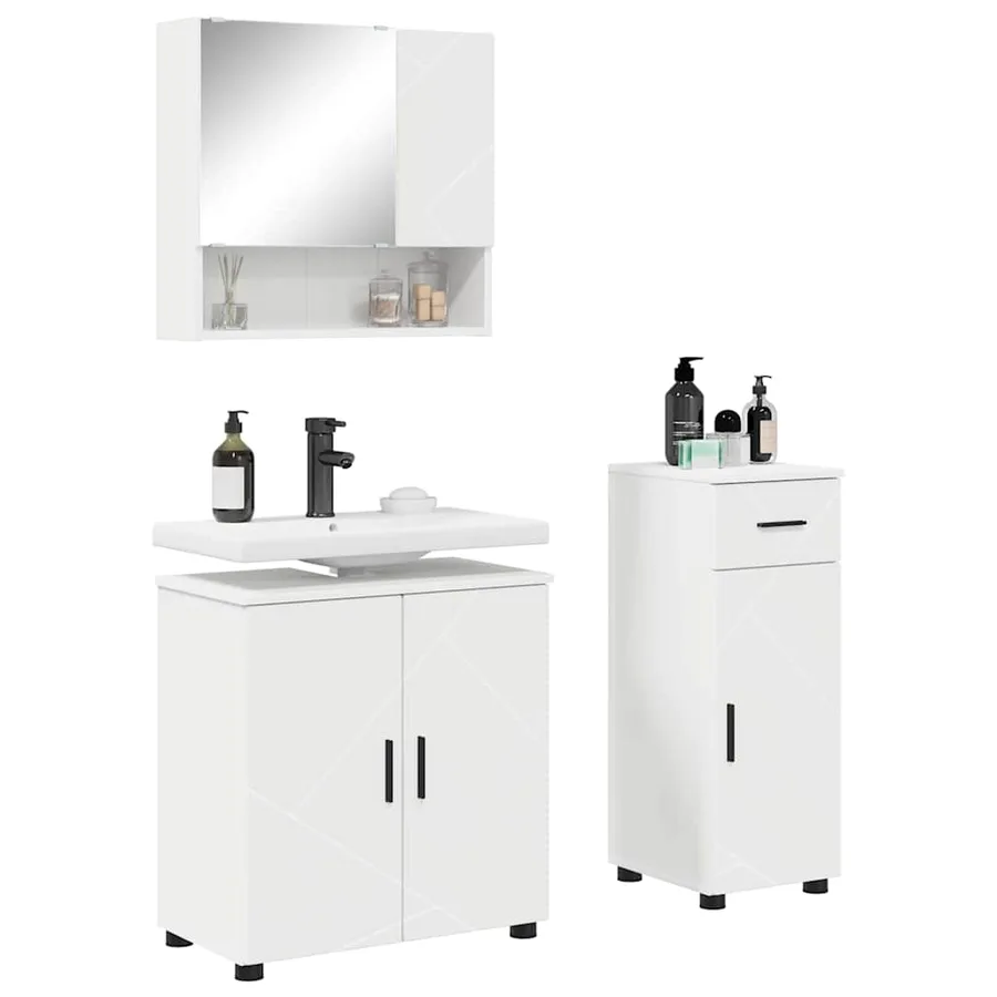 Ensemble de mobilier de salle de bain avec tiroir 3 pcs Blanc - 3