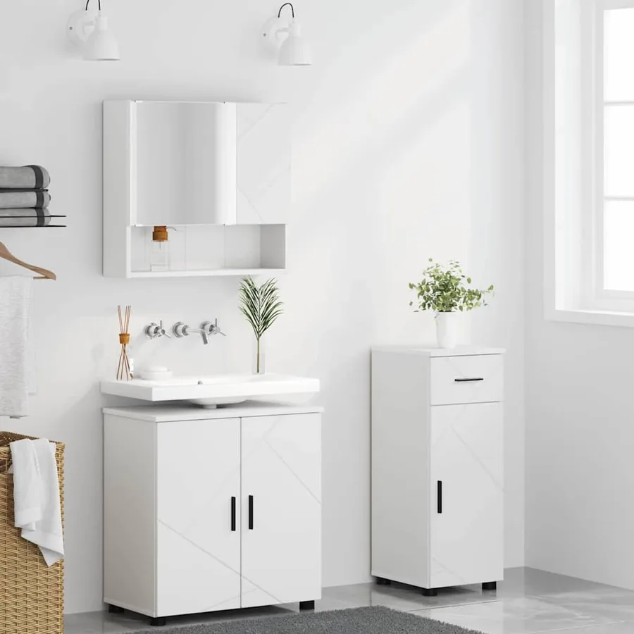 Ensemble de mobilier de salle de bain avec tiroir 3 pcs Blanc - 4