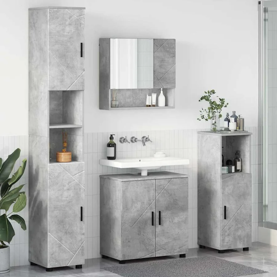 Ensemble de mobilier de salle de bain 4 pcs Gris béton