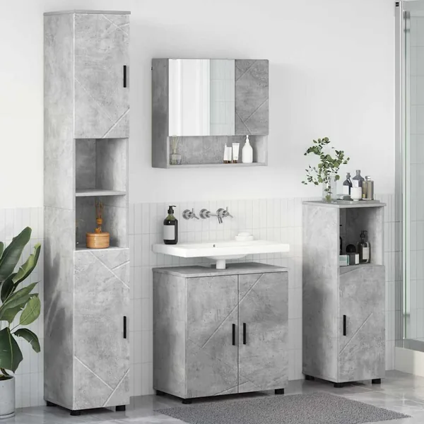 Ensemble de mobilier de salle de bain 4 pcs Gris béton