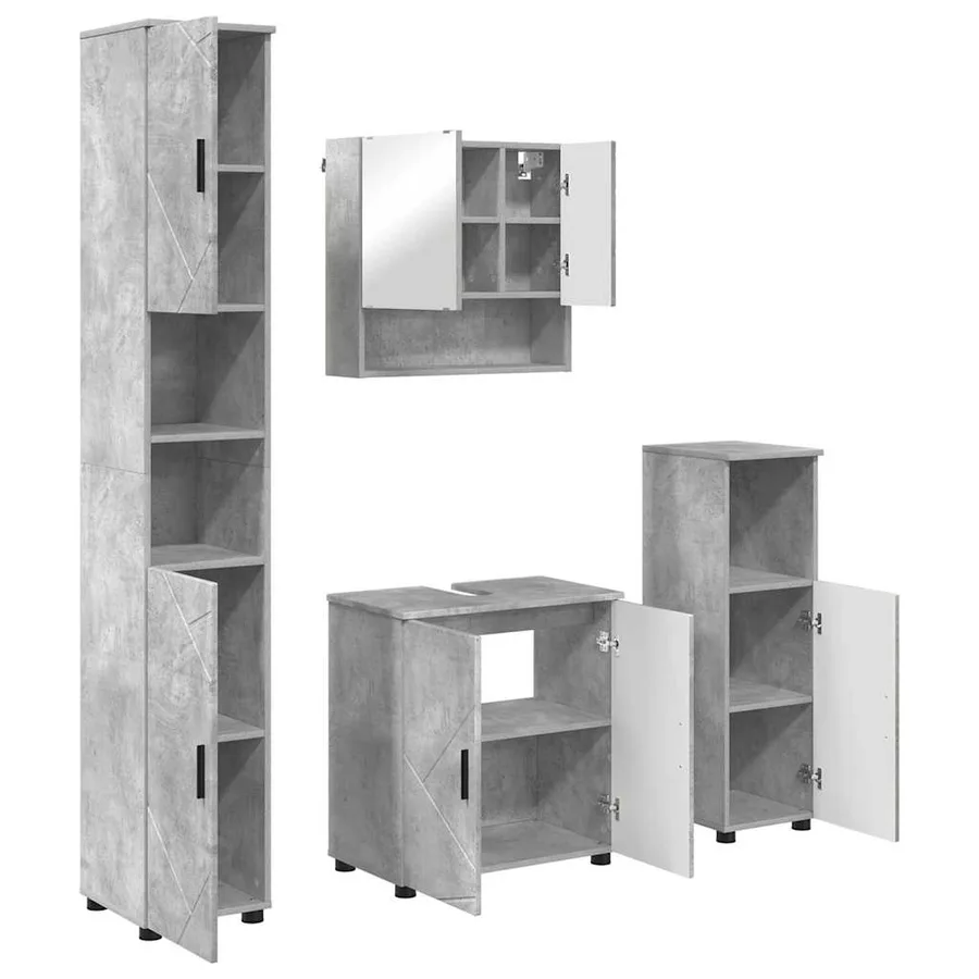 Ensemble de mobilier de salle de bain 4 pcs Gris béton - 2