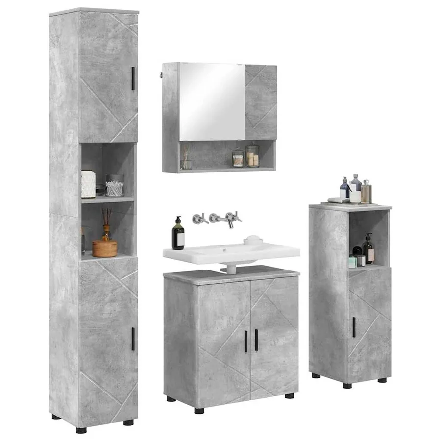 Ensemble de mobilier de salle de bain 4 pcs Gris béton - 3