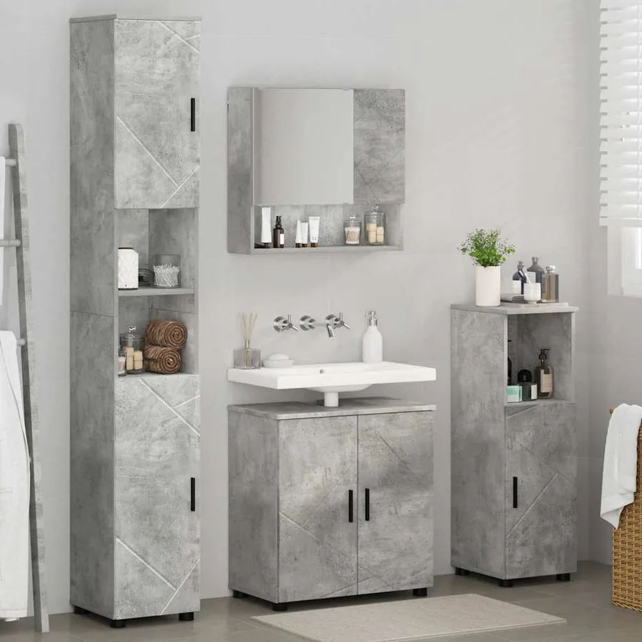 Ensemble de mobilier de salle de bain 4 pcs Gris béton - 4
