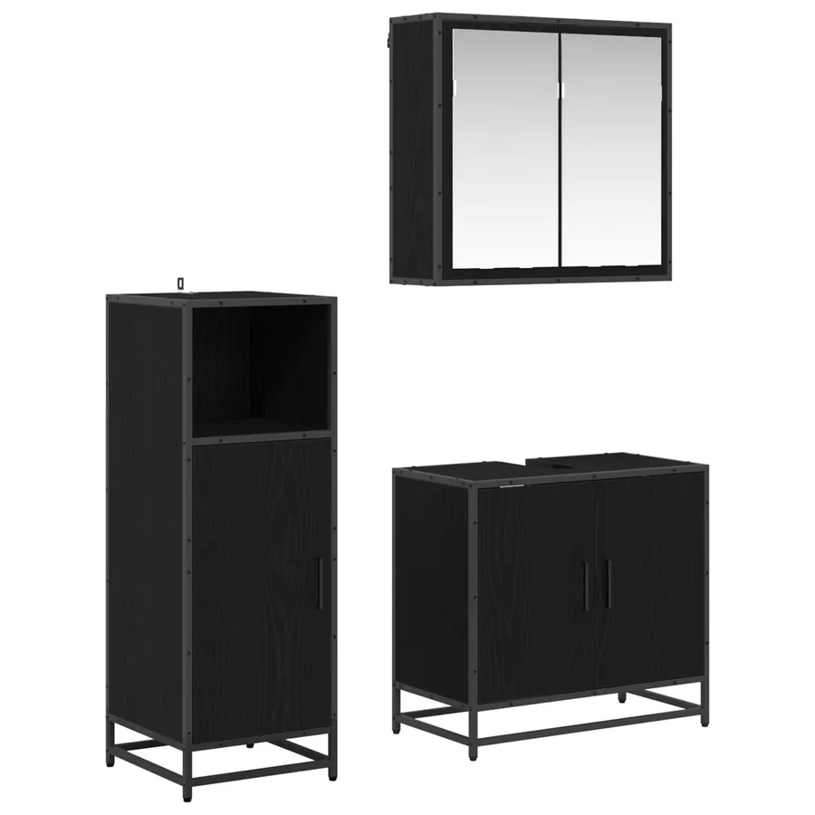 Ensemble de mobilier de salle de bain 3 pcs Chêne noir
