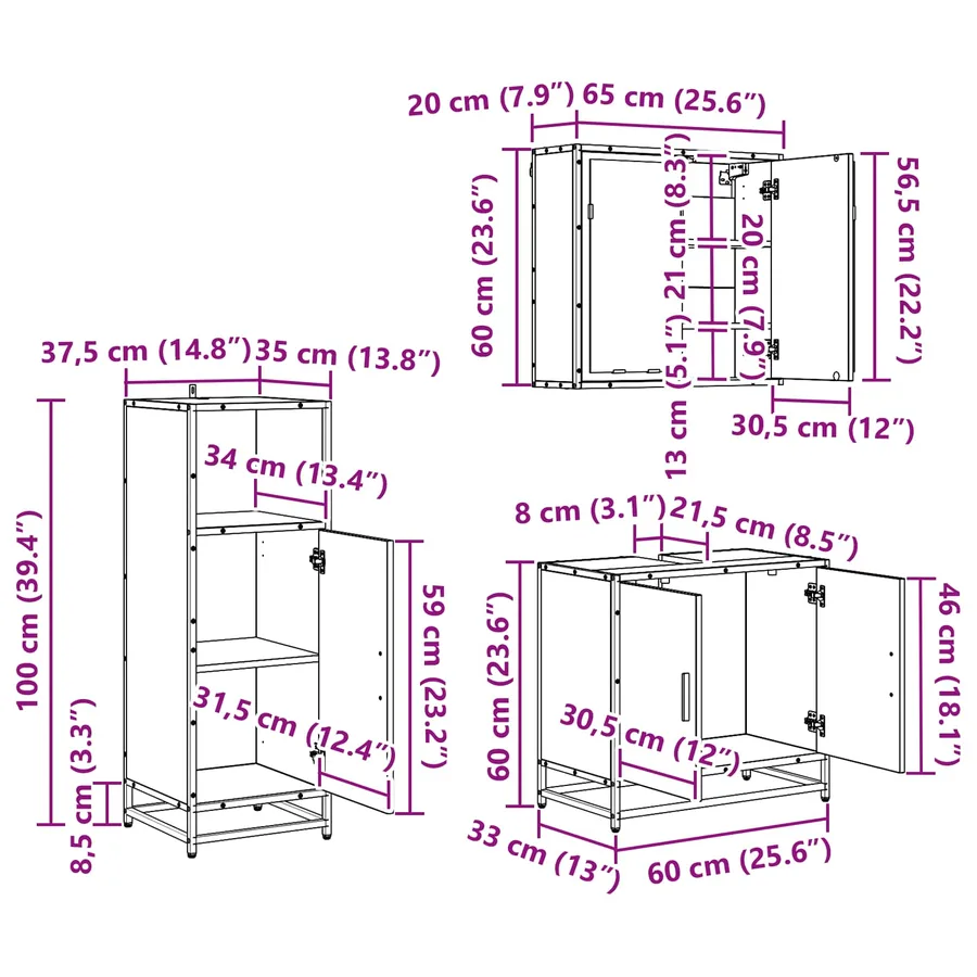 Ensemble de mobilier de salle de bain 3 pcs Chêne noir - 11