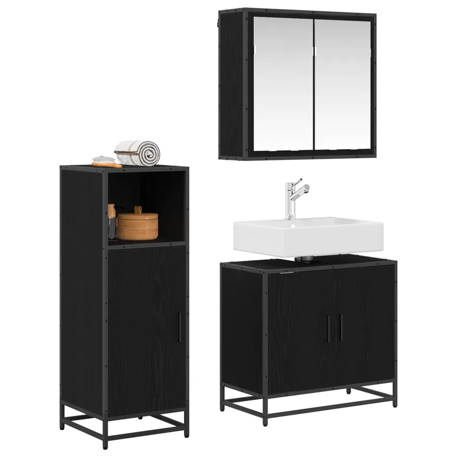 Ensemble de mobilier de salle de bain 3 pcs Chêne noir - 2