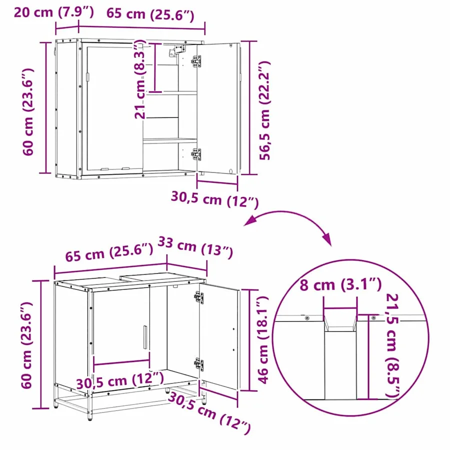 Ensemble de mobilier de salle de bain 4 pcs Chêne noir - 17