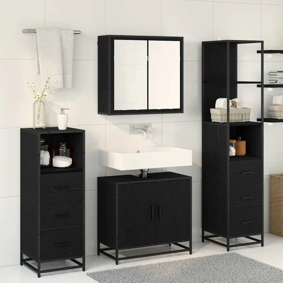 Ensemble de mobilier de salle de bain 4 pcs Chêne noir - 4
