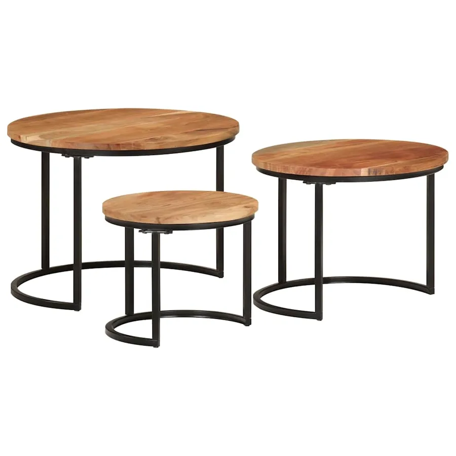Tables gigognes 3 pcs bois massif d'acacia - 2