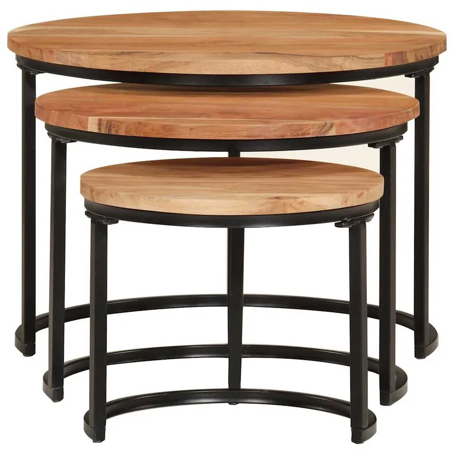 Tables gigognes 3 pcs bois massif d'acacia - 4