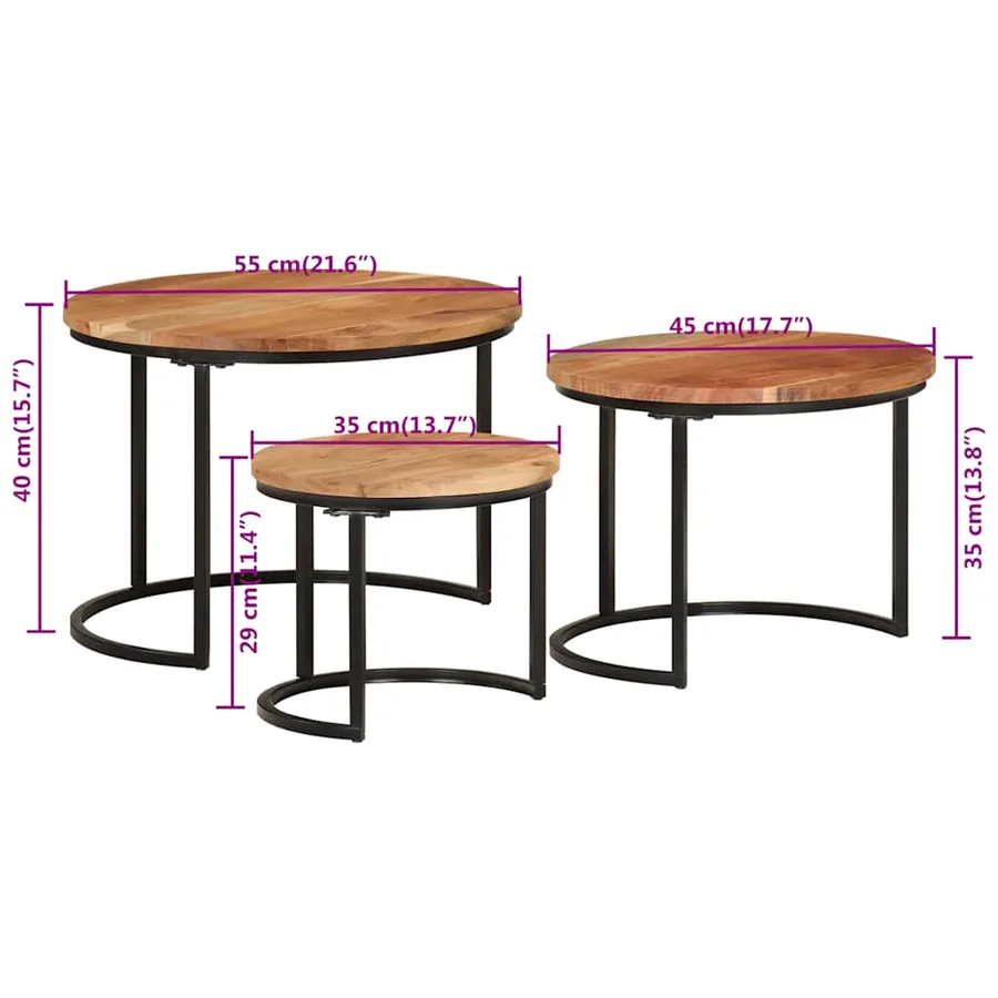 Tables gigognes 3 pcs bois massif d'acacia - 7