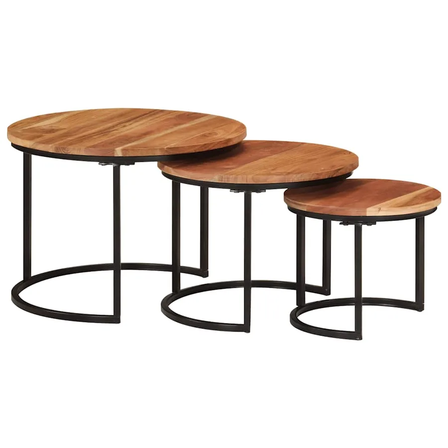 Tables gigognes 3 pcs bois massif d'acacia - 8