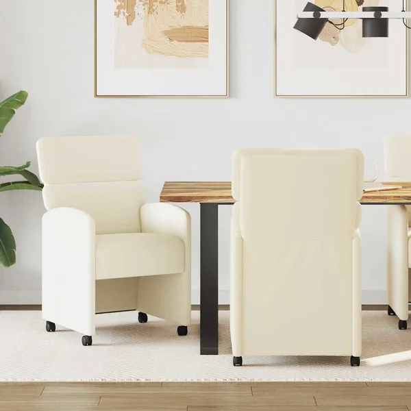 Chaises de Salle à Manger avec Roues 2 pcs Crème Simili cuir
