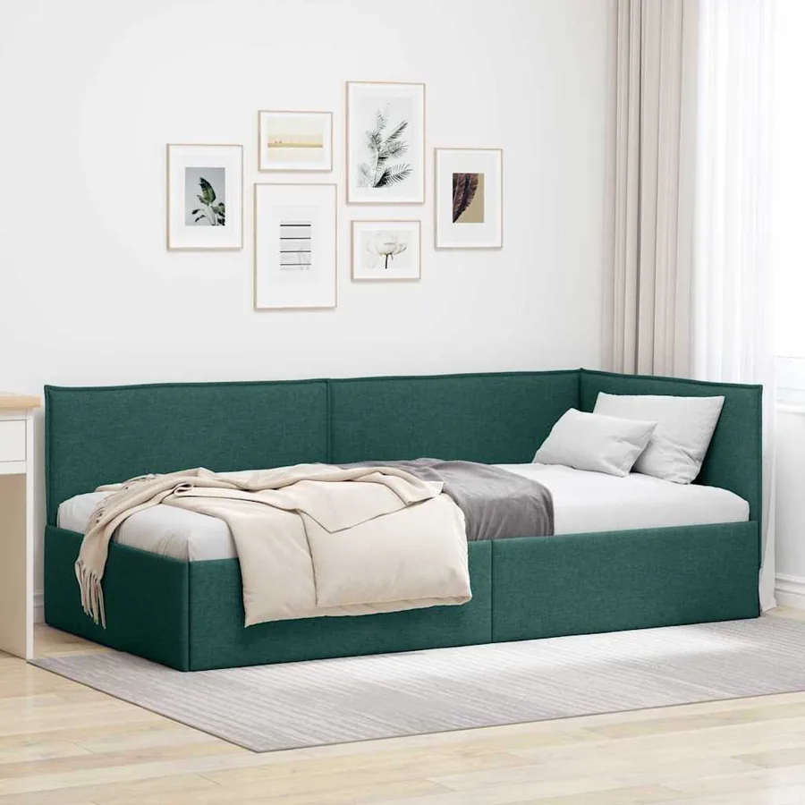 Cadre de lit d'angle Vert foncé 100 x 200 cm tissu