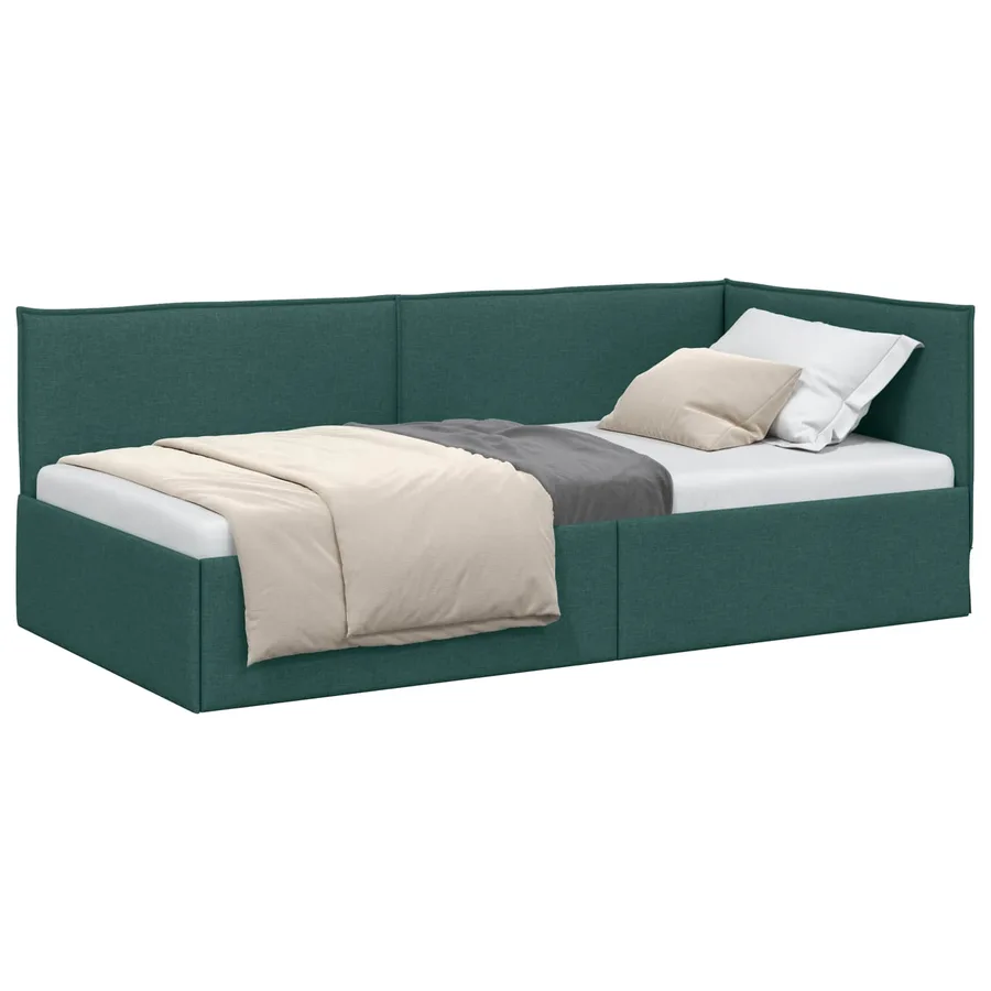 Cadre de lit d'angle Vert foncé 100 x 200 cm tissu - 2