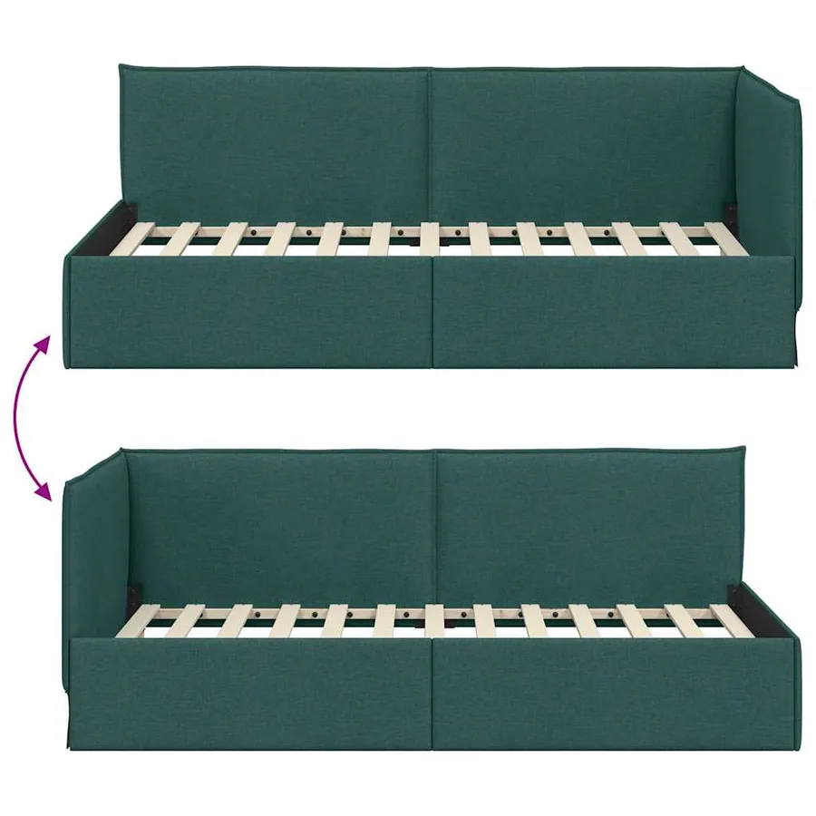 Cadre de lit d'angle Vert foncé 100 x 200 cm tissu - 9