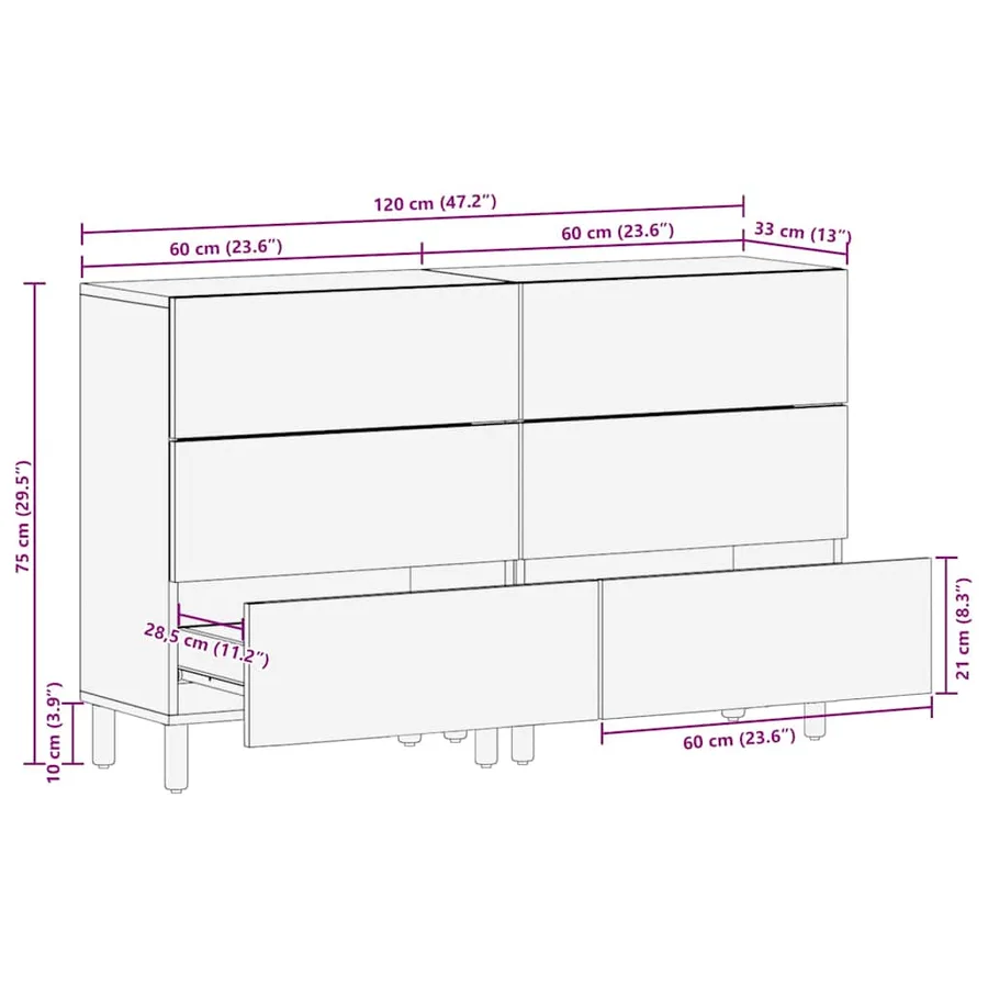 Buffet 2 pcs Finition Acacia Brun 60 x 33 x 75 cm - 11