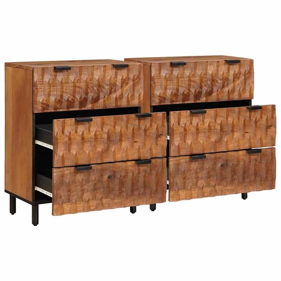 Buffet 2 pcs Finition Acacia Brun 60 x 33 x 75 cm - 2