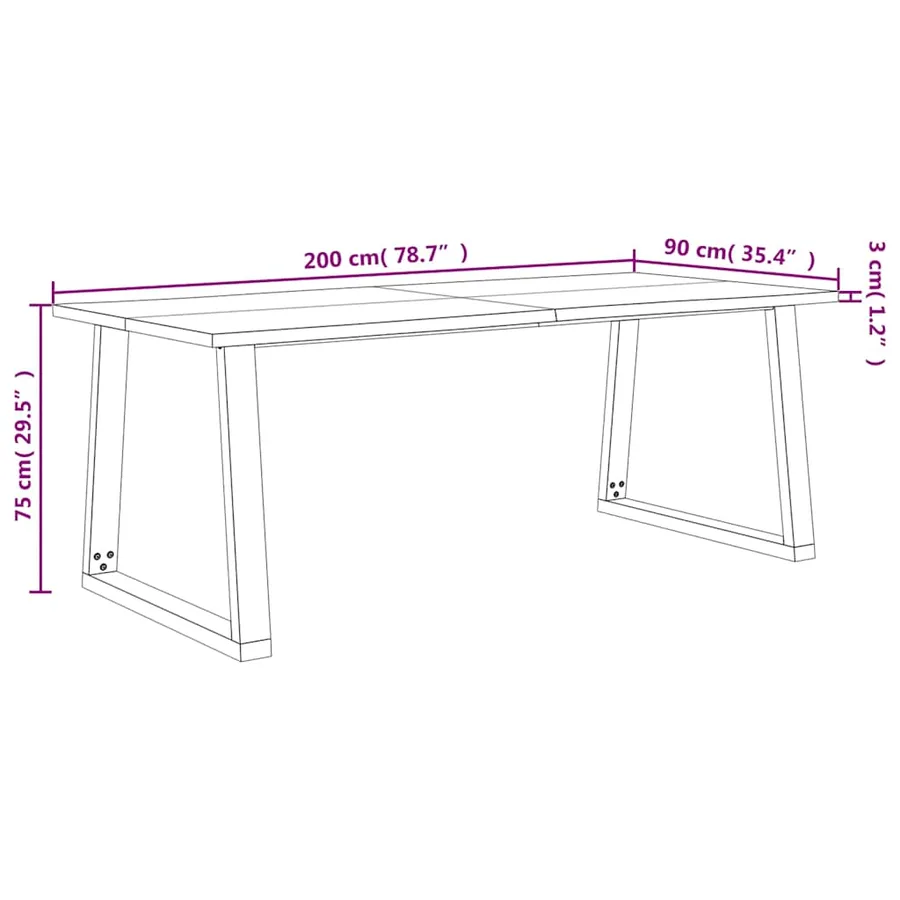 Table à manger 200x90x75 cm bois d'acacia solide à bord vif - 9