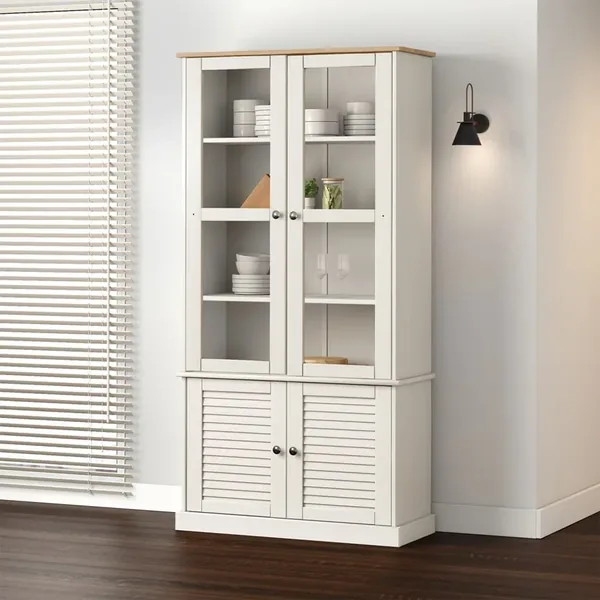 Vitrine en verre VIGO blanc 85x35x170 cm bois massif de pin
