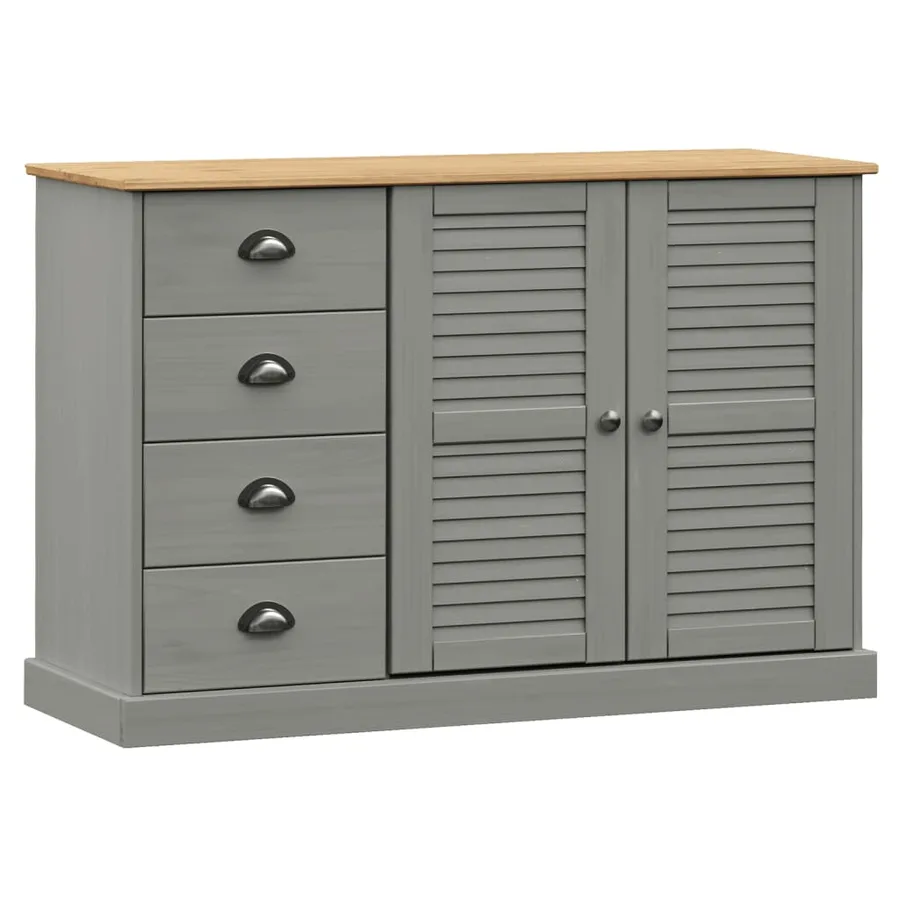 Buffet avec tiroirs VIGO 113x40x75 cm gris bois massif de pin - 2