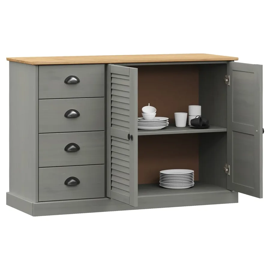 Buffet avec tiroirs VIGO 113x40x75 cm gris bois massif de pin - 3