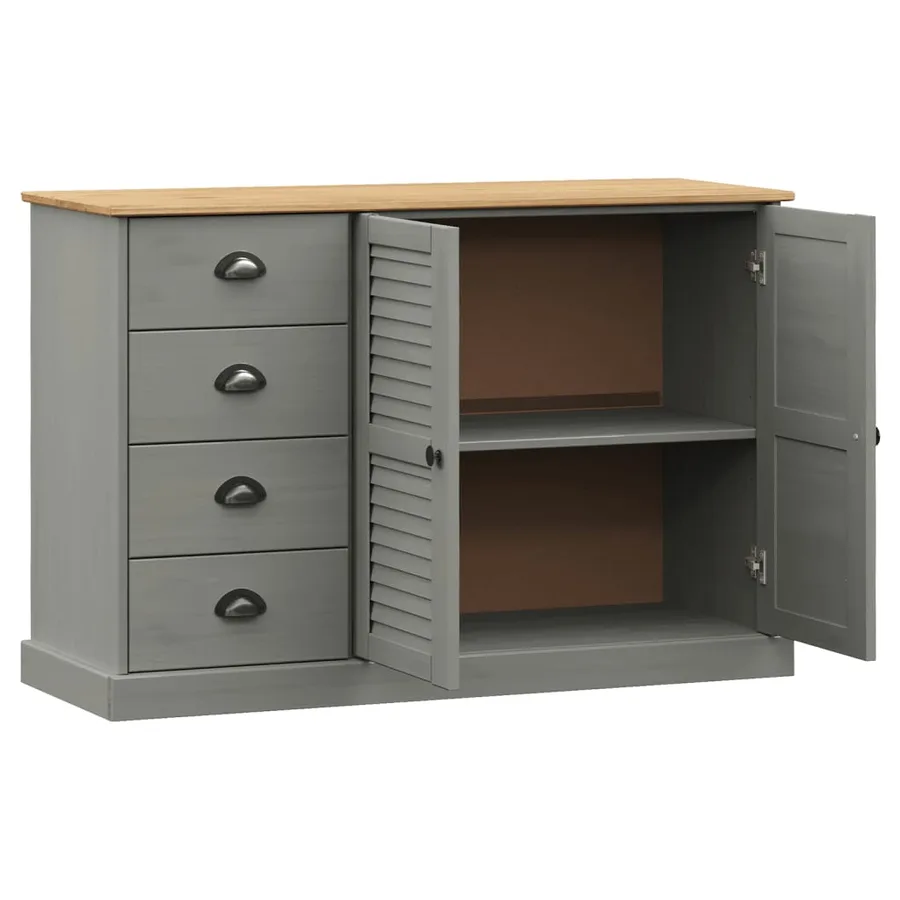 Buffet avec tiroirs VIGO 113x40x75 cm gris bois massif de pin - 4