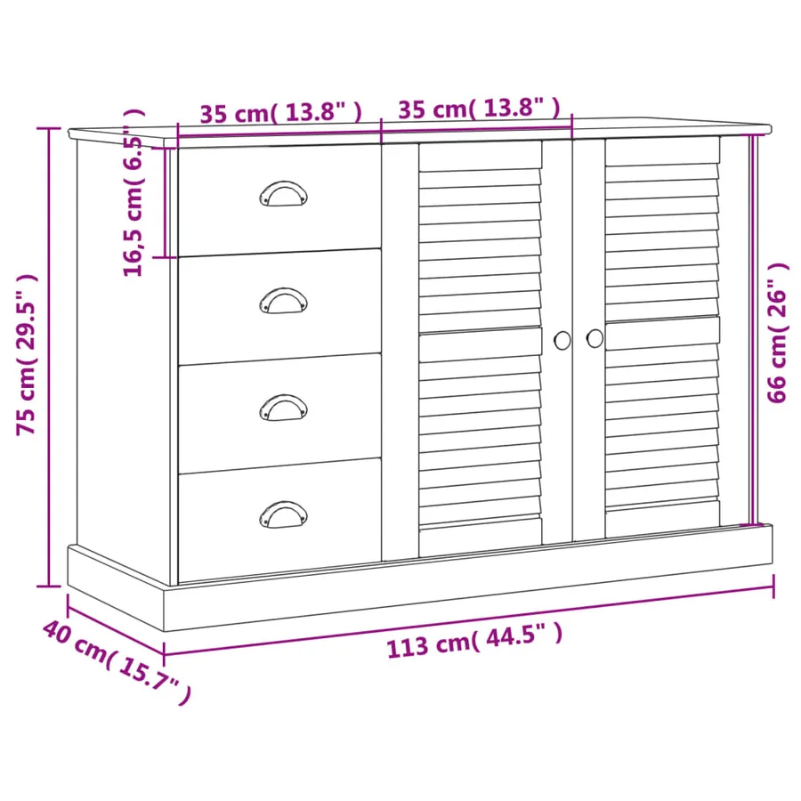 Buffet avec tiroirs VIGO 113x40x75 cm gris bois massif de pin - 9