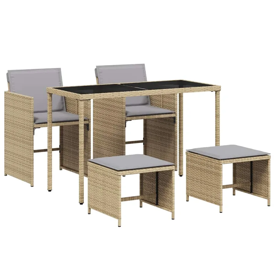 Ensemble à manger de jardin coussins 5 pcs mélange beige rotin - 2